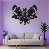 Custom Plumber LED Sign | Personalized Metal Tool Art | Workshop & Garage Decor | Pipe Wrench Wall Light