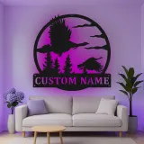 Décoration murale en métal personnalisée avec oies sauvages et rétroéclairage LED - Cadeau pour les amoureux de la nature - Décor de cabane ou de salon