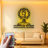 Cartel de metal personalizado con luz LED de meditación de yoga, regalo personalizado para amantes del yoga, decoración zen para sala de meditación