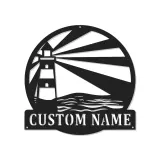 Personalized Lighthouse Metal Wall Art | Custom Name Sign with LED Light | Modern Coastal Decor for Beach House