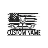 Custom Golf Name Sign | LED Metal Wall Art with American Flag | Personalized Golfer Gift for Man Cave | Patriotic Garage Decor