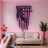 Personalized Lineman Gift | LED American Flag Metal Wall Art | Custom Electrical Worker Sign for Garage or Office