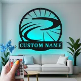 Insegna in metallo LED personalizzata con ruota di bicicletta regalo per ciclisti decorazione per garage o soggiorno