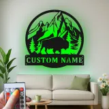 Cartel de metal LED personalizado de Bisonte y Montaña, regalo para amantes de la naturaleza, decoración rústica de cabaña 1