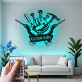 Insegna LED personalizzata per tuttofare | Insegna in metallo personalizzata per officina e garage | Regalo industriale per falegname