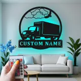 Insegna in metallo LED personalizzata per camion, regalo per camionisti, decorazione per garage per appassionati di camion 1