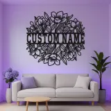 Cartel de nombre floral personalizado con LED | Arte mural de metal personalizado para ella | Decoración moderna boho para guardería y sala de estar