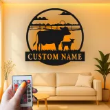 Décoration murale en métal personnalisée avec vache et veau en rétroéclairage - Cadeau pour agriculteurs - Décor de grange rustique