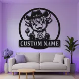 Custom Highland Cow LED Sign | Personalized Metal Wall Art | Western Nursery Decor | Farmhouse Ranch Gift for Her