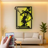 Insegna LED personalizzata per giocatrice di lacrosse | Arte murale in metallo su misura per cameretta ragazza | Regalo per atleta donna con nome e numero