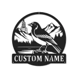 Custom Magpie Mountain Scene Led Light Metal Wall Art Personalized Nature Lover Gift Rustic Home Decor