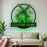 Personalisiertes LED-Metallschild mit Windmühlen-Motiv – Rustikales Geschenk für das Wohnzimmer