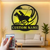 Insegna in metallo personalizzata per giocatore di polo | Insegna LED equestri personalizzata | Regalo per amanti dei cavalli per decorazione d'ufficio e casa