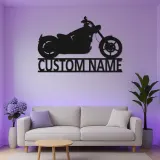 Insegna LED Personalizzata con Moto Cruiser | Arte Murale in Metallo Personalizzata | Decorazione Retro per Garage Biker | Regalo Illuminato per Caverna degli Uomini