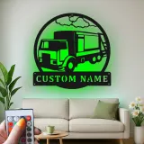 Personalized Trucker Sign with LED | Custom Semi Truck Metal Wall Art | Gift for Truckers & Garage Decor