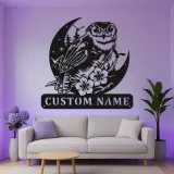 Personalisierter Uhu LED-Metallschild | Individuelle Wandkunst für Naturliebhaber | Geschenk für Hütte, Büro oder Wohnzimmer