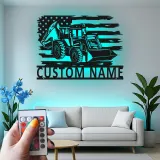 Insegna in metallo LED personalizzata a forma di trattore - Regalo per agricoltori - Decorazione per garage o man cave