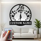 Personalisierte LED-beleuchtete Metall-Wandkunst mit Mädchen und Schmetterlingen – Geschenk für Sie, Schlafzimmer- oder Kinderzimmerdeko