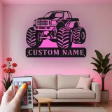Insegna in Metallo Monster Truck Personalizzata | Luce LED da Parete Personalizzata per Stanza dei Bambini | Decorazione Veicolo Fuoristrada | Regalo per Ragazzi
