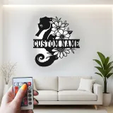 Custom Seahorse Name Sign | Floral Metal Wall Art with LED | Ocean Decor for Beach House | Personalized Nautical Gift