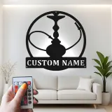 Insegna LED per Hookah Personalizzata | Decorazione per Lounge Shisha | Insegna in Metallo con Targhetta | Accento per Bar e Man Cave