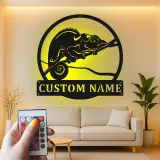 Insegna in metallo personalizzata con luce LED a forma di camaleonte, regalo unico per amanti dei rettili, decorazione per camera da letto