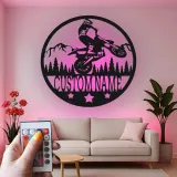 Cartel de metal LED personalizado de piloto de motocross regalo para entusiastas de motos de cross decoración de garaje o cueva de hombre 1