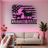 Personalisierte Ziegen-Metalltafel mit LED | Rustikale Landhaus-Wandkunst | Personalisierte patriotische Dekoration für Ranch & Zuhause