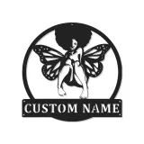 Cartel de metal personalizado con luz LED de hada mariposa, regalo personalizado para su habitación o decoración de guardería