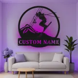 Custom Skier Led Light Metal Wall Art Personalized Gift for Ski Enthusiasts Mountain Lodge Decor