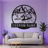 Arte murale in metallo con elicottero personalizzato | Decorazione aeronautica con luce LED | Insegna con nome per pilota | Regalo per aeromobile militare
