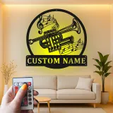 Cartel de metal LED personalizado de trompeta, regalo para músicos, decoración de sala de música