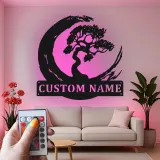 Décoration murale en métal personnalisée Arbre Bonsai avec rétroéclairage LED Cadeau Zen pour la maison Décor de salon tranquille 1