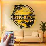 Cartel de metal personalizado con delfín y luz LED, regalo para amantes del océano, decoración para dormitorio o salón