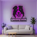 Décoration murale en métal LED personnalisée Border Collie pour les mamans chiens