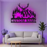 Custom Deer Hunter Led Light Metal Wall Art Personalized Gift for Hunters Rustic Cabin Decor 1