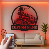 Custom Train Locomotive Led Light Metal Wall Art Personalized Gift for Train Enthusiasts Kids Room Decor 1