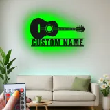 Enseigne guitare en métal personnalisée avec LED | Décoration murale prénom sur mesure pour studio de musique et cadeau musicien | Décor pour guitariste