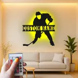 Insegna in Metallo Personalizzata per Giocatore di Hockey | Arte Murale LED Personalizzata | Decorazione per Hockey su Ghiaccio per Sala Giochi | Regalo per Fan