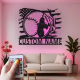 Insegna in metallo personalizzata per giocatore di softball con luce LED regalo per atleti decorazione per stanza sportiva 2
