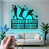 Décoration murale en métal personnalisée avec rétroéclairage LED de joueur de badminton, cadeau pour passionnés de sports, décor de salle de jeux