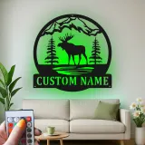 Cartel de metal personalizado con alce | Arte LED de fauna personalizado para cabaña y lodge | Regalo rústico para amantes de la naturaleza