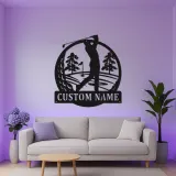 Insegna personalizzata con nome da golf | Decorazione murale LED in metallo per ufficio e man cave | Regalo personalizzato per golfista | Arredo per interni ed esterni