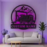 Custom Mountain Crane Truck Led Light Metal Wall Art Personalized Gift for Construction Enthusiasts Garage Decor