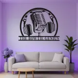 Individuelles Podcast-Mikrofon-Schild | LED Metall-Wandkunst für Musikstudio | Vintage Mikrofon Dekor für Podcaster, DJ Geschenk