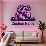Panneau LED Old English Sheepdog | Décoration murale en métal personnalisée | Cadeau pour amoureux des chiens | Décor avec le nom de l'animal