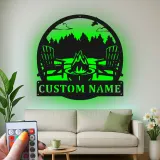 Cartel de metal personalizado con luz LED de escena de fogata para regalo al aire libre
