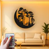 Décoration murale en métal LED avec scène de forêt de cerfs - Cadeau pour amoureux de la nature, décoration rustique pour salon ou chalet