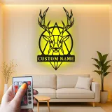 Cartel de metal LED personalizado de ciervo geométrico, regalo personalizado para amantes de la naturaleza, decoración rústica para salón