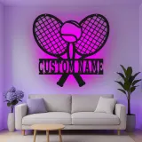 Cartel de metal LED de raquetas de tenis personalizado, regalo para amantes del tenis, decoración de sala de juegos 1